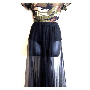 Haute Monde; Sheer Long Black Chiffon Skirt